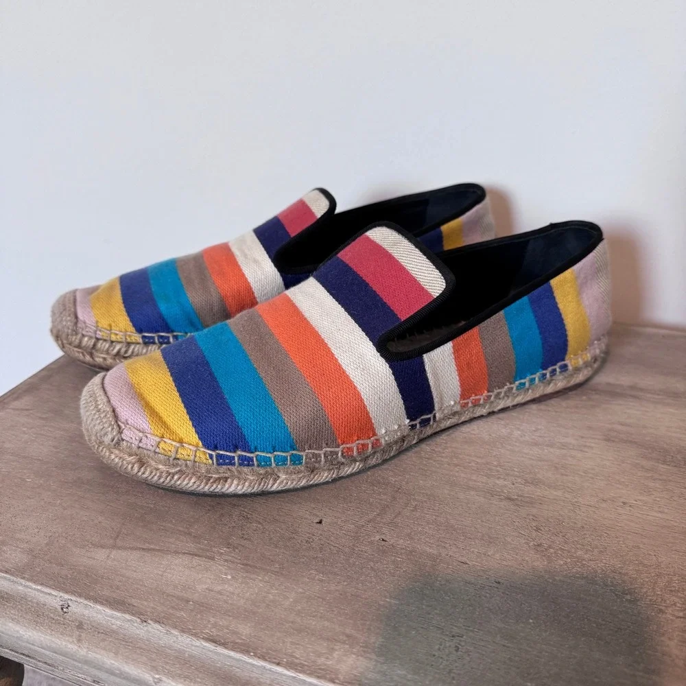 Celine Paris Striped Canvas Espadrille Loafers Multi Color Flats 40
